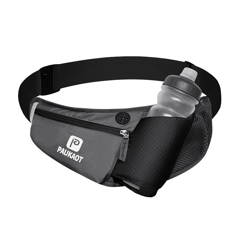 PAUKAOT新品多功能跑步水壺腰包馬拉松運(yùn)動(dòng)手機(jī)包登山腰帶包 曜石黑 均碼