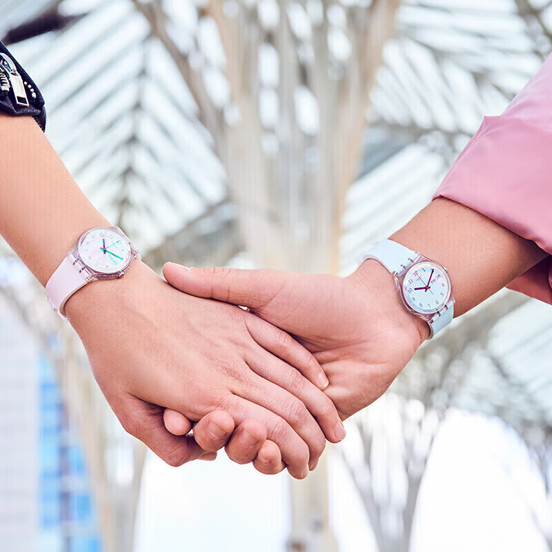斯沃琪（Swatch）瑞士手表  双日历生日礼物男女时尚初高中学生腕表 【精美礼袋】无尽雪粉 GE714