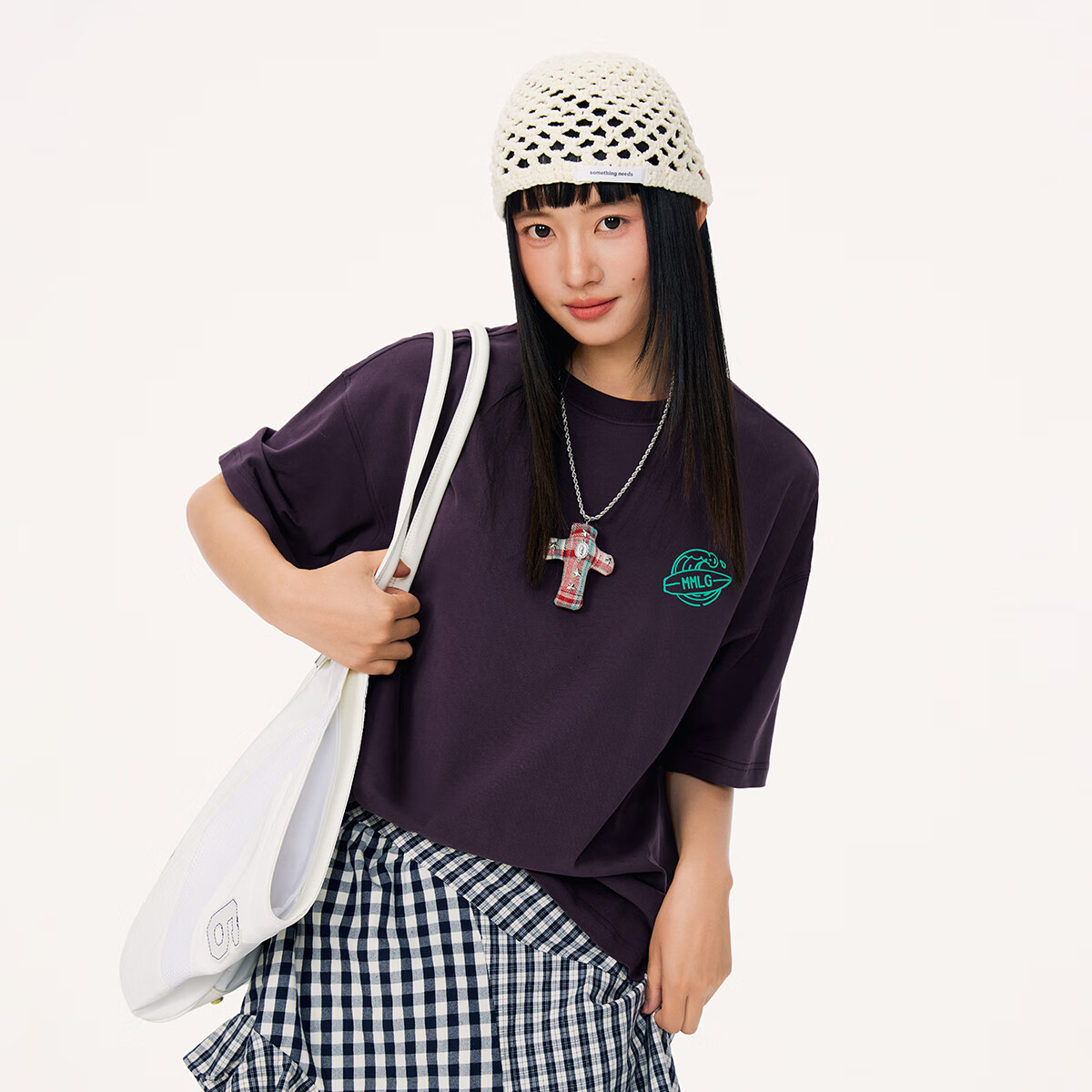 Mmlg 87mm 7A抗菌 短袖T恤女夏季新款圆领纯棉韩系宽松情侣半截袖 酱紫色 S