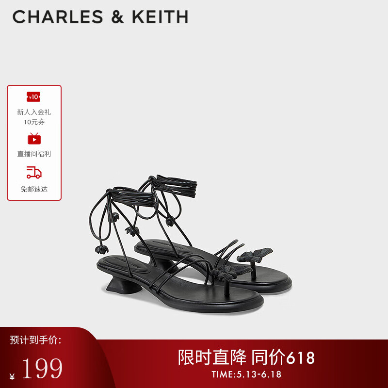 CHARLES&KEITH蝴蝶綁帶夾趾涼鞋女鞋女CK1-60280392 Black黑色 36
