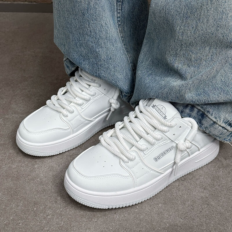 哆啦A梦板鞋男鞋夏季新款小白鞋男低帮透气厚底运动潮流百搭休闲鞋子男女 复古白 43
