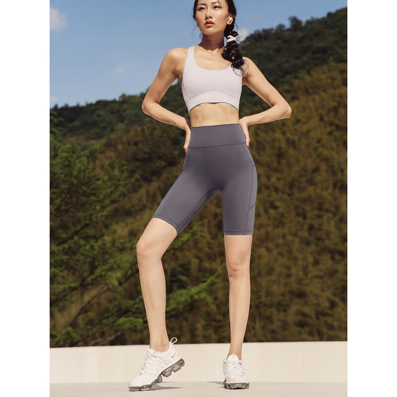暴走的蘿莉極光運(yùn)動短褲女騎行褲瑜伽褲五分健身褲跑步外穿緊身褲 黛紫 XS