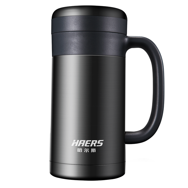 哈爾斯（HAERS） 哈爾斯304不銹鋼高檔辦公杯保溫水杯男女士帶手柄泡茶杯定制刻字 450ml宮廷紅