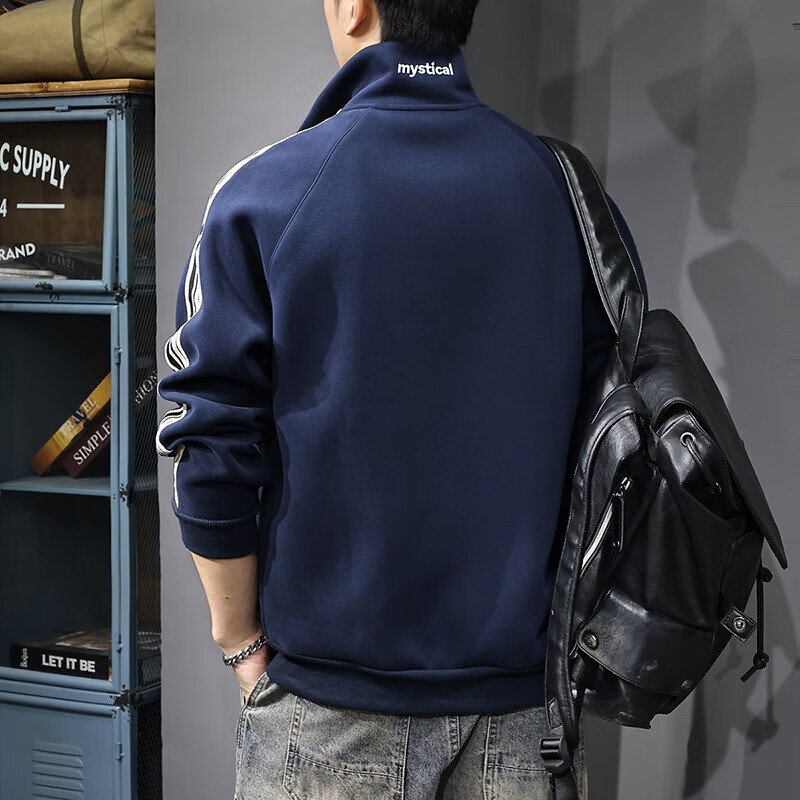 新百伦高端开衫卫衣外套男士秋冬新款潮流加绒加厚夹克男运动休闲上衣 藏青 常规 XL 码【合适145-165斤】