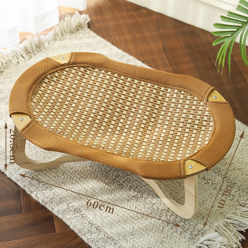 喵仙兒藤編貓窩吊床涼席可拆洗四季通用夏季寵物行軍床吊籃貓咪睡覺(jué)貓床 60cm大尺寸 20斤可用