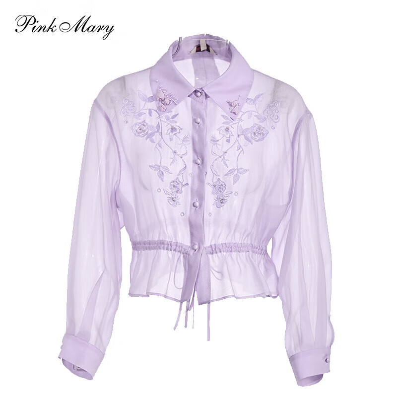 pinkmary外套女2024夏季新款簡(jiǎn)約收腰修身手工刺繡上衣PMANS6321 粉紫色 M