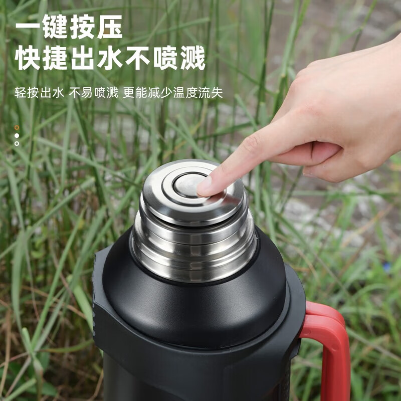 恩尔美德国保冷热壶大号大容量户外316不锈钢保温杯车载旅行登山暖水瓶 【可装4斤水/保温72H】黑2000ml