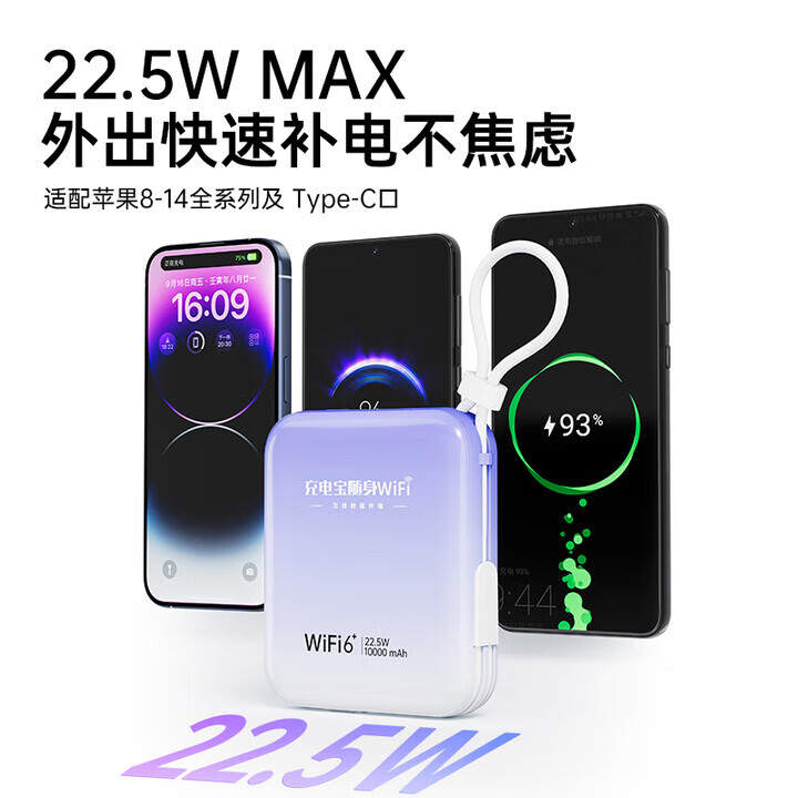 小叮讯【3C认证可上飞机】移动随身wifi5g无限流量2025款无线网随身wifi充电宝二合一免插卡网络车载户外 【充电续航款】22.5W双线快充10000毫安电池 0月租 无预存 随用随充