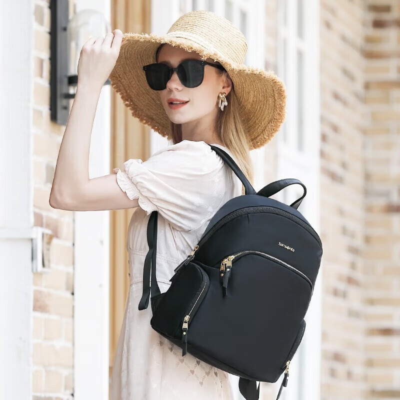 新秀丽(Samsonite)女士双肩包电脑包 放14英寸电脑 精致小个子女包商务出差通勤礼物 优雅黑【14英寸】