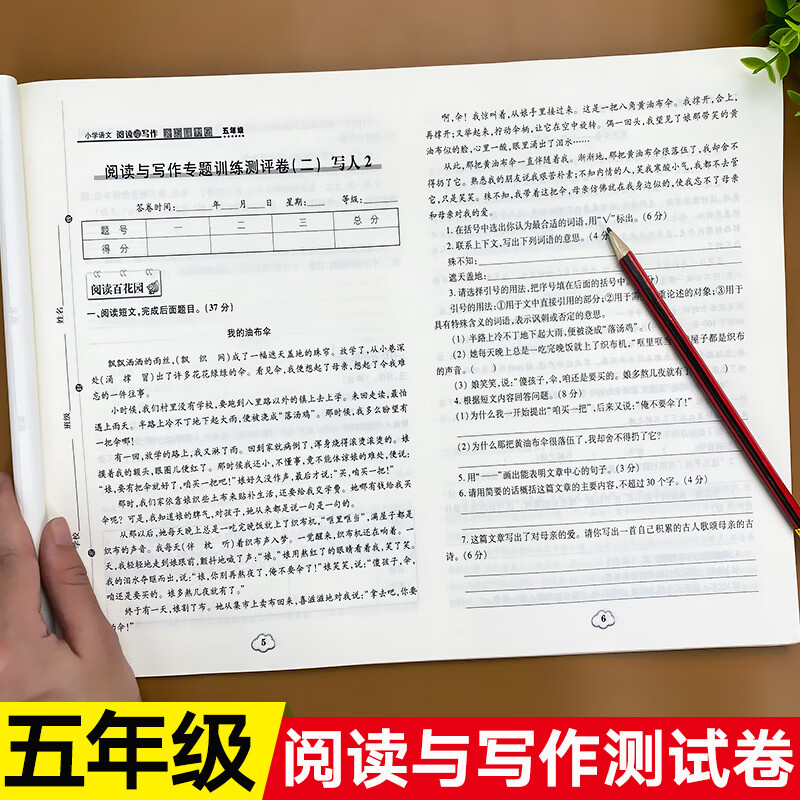五年级阅读与写作试卷测试卷人教版小学语文阅读理解专项训练书阅读