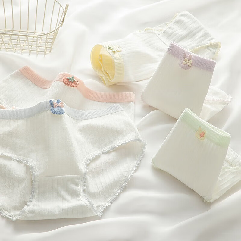 有只绵A类棉内裤女粉色可爱少女内裤女生纯棉裆抗菌裆三角裤头学生内裤 木耳边 混色 3条 L 适合体重(85-105)