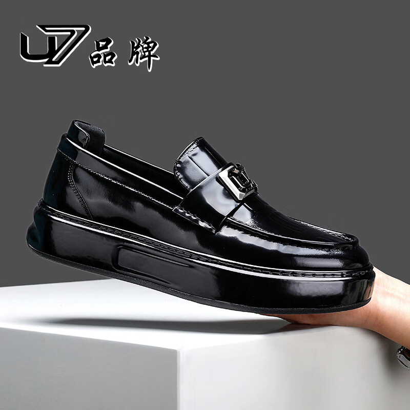 U7品牌男鞋 头层牛皮 2025轻奢时尚高端商务休闲鞋男士透气百搭皮鞋 1818769黑色牛皮 40 标准皮鞋尺码