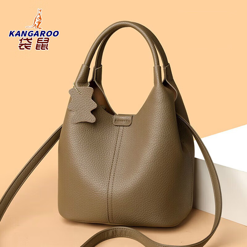 袋鼠（KANGAROO）轻奢软皮水桶包女包2025新款时尚菜篮子手提包通勤女士单肩斜挎包 白色