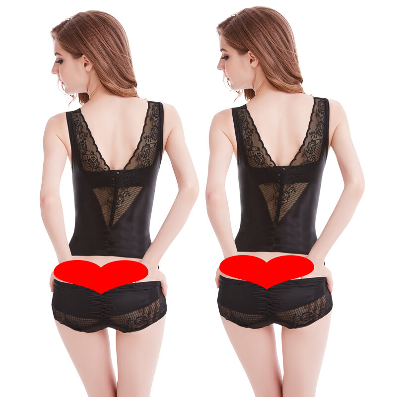 连身塑身衣女薄款产后收小肚子美体塑形收腹束腰提臀塑身内衣正品 黑色三角2件 S 80-99斤