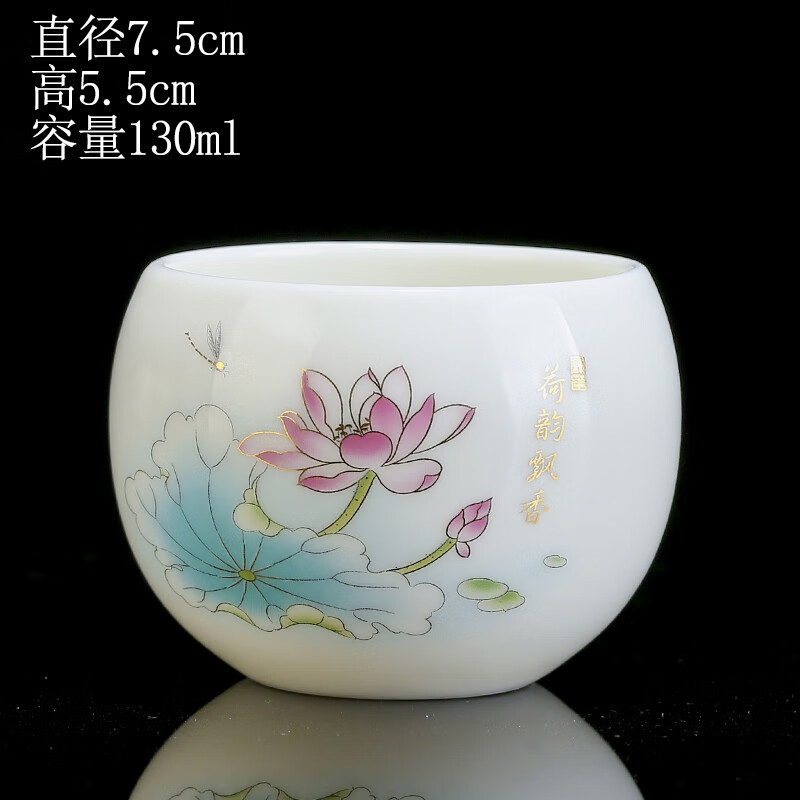 茶杯陶瓷鎏銀功夫茶具高檔茶盞建盞羊脂玉汝瓷主人杯 羊脂玉瓷羅漢杯【荷韻飄香】