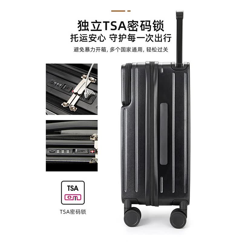 Walker Shop拉杆箱新款【前开盖】行李箱多功能可登机箱出差旅行箱 幻影黑【前开盖+杯架】 20英寸 【登机箱/现货直发】