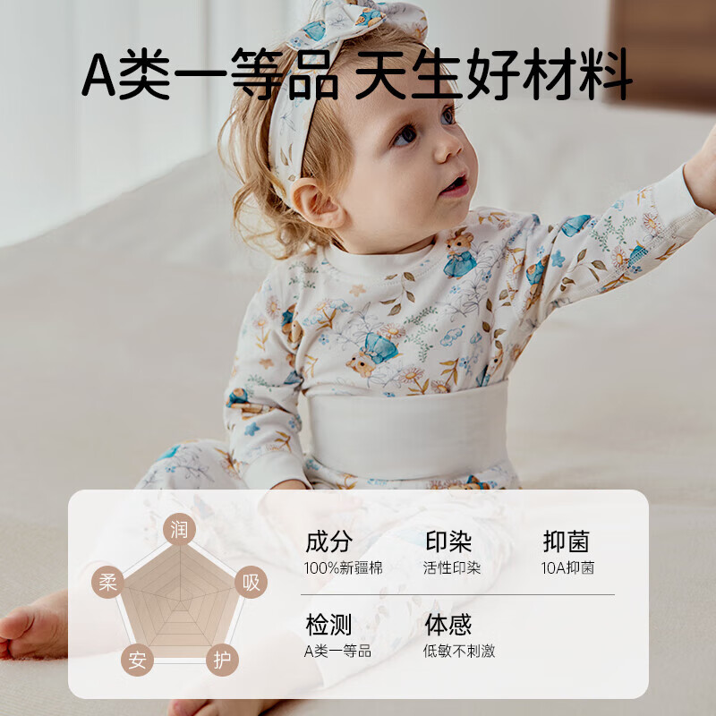 欧孕秋衣套装宝宝秋衣秋裤婴儿纯棉高腰护肚儿童男宝女宝保暖内衣 蓝莓白熊 【高腰护肚】 110 cm【建议身高:105cm-115cm】