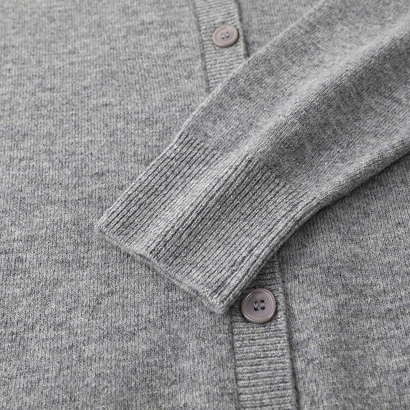 恒源祥纯色圆领羊毛衫女开衫秋冬新款毛衣外套时尚外穿纽扣insV领针织衫 烟灰色 M /165/88A