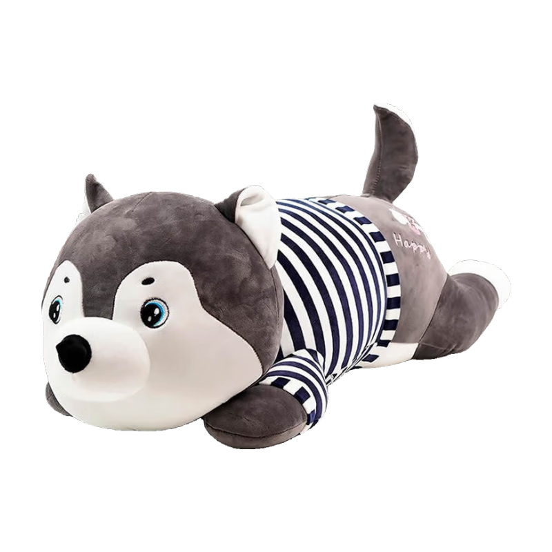 藝樂(lè)坊 毛絨玩具狗狗公仔抱枕哈士奇睡覺(jué)床上男孩娃娃布偶可愛(ài)玩偶女孩 條紋款-灰色 75厘米