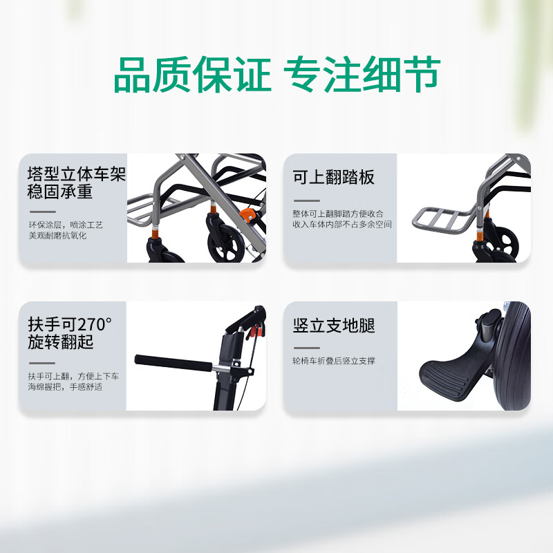 筱明轮椅轻便折叠铝合金飞机老人专用便携式四轮可推可坐家用代步车 全铝车身【减震大轮便捷】海绵填充座椅