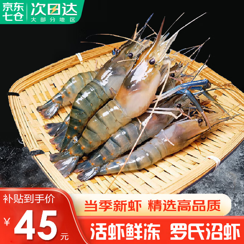 百鲜洽罗氏沼虾鲜活冷冻淡水虾大头虾罗氏虾生鲜大河虾超大只批发餐厅用 中大号 12-16只/斤 共 3斤(净重)