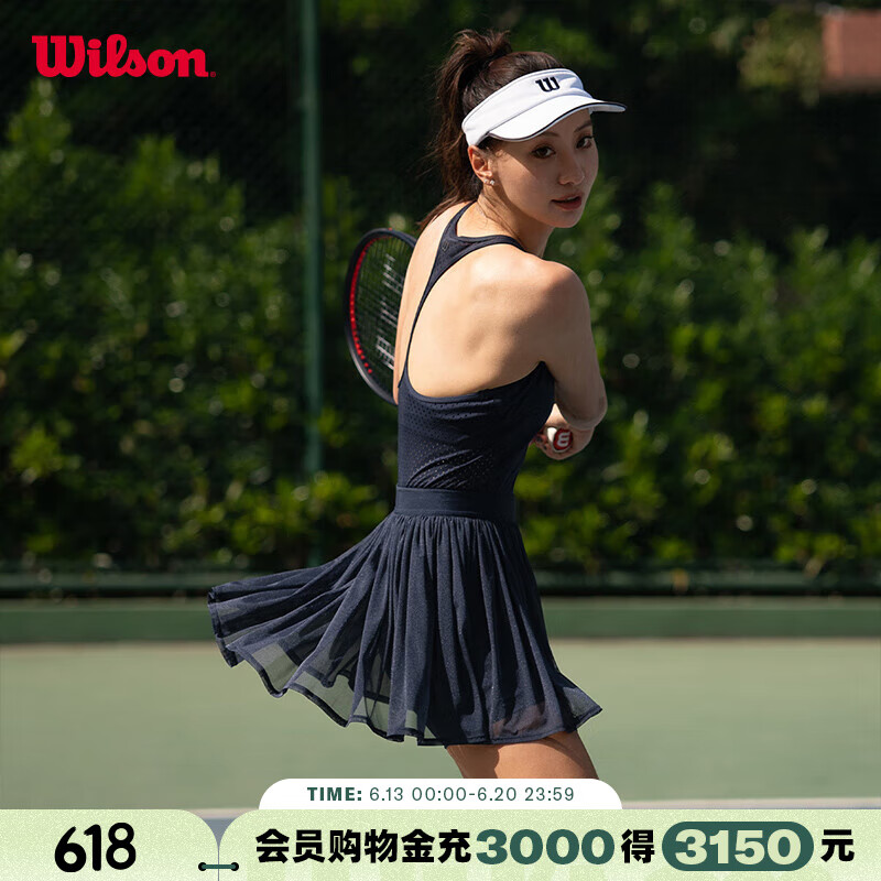 威尔胜（Wilson）官方2025夏季新款女士HEADLINER含底裤球袋运动网球连衣裙 WW00159431DBC-海军蓝 M /170/88A