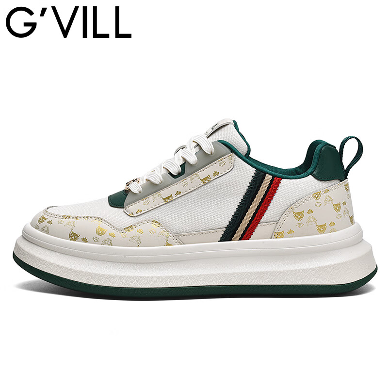 贵之步秋冬季低帮潮流舒适休闲板鞋厚底增高柔软减震运动鞋男鞋 米绿[网面款] G022 36 [运动鞋码]