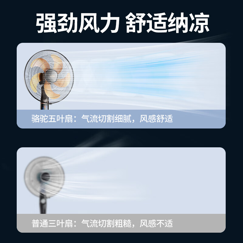 骆驼电风扇落地扇制冷家用大风力节能省电立式摇头扇五叶空调扇卧室出租屋办公室宿舍遥控定时轻音电扇 16寸机械款【塑料叶+轻底座】