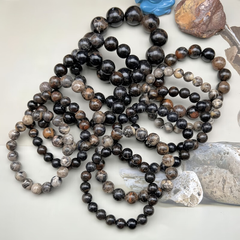 千奇梦胖东来同款胖东来品质珊瑚手串天l然黑玉印尼太阳花蕾丝纹黑色