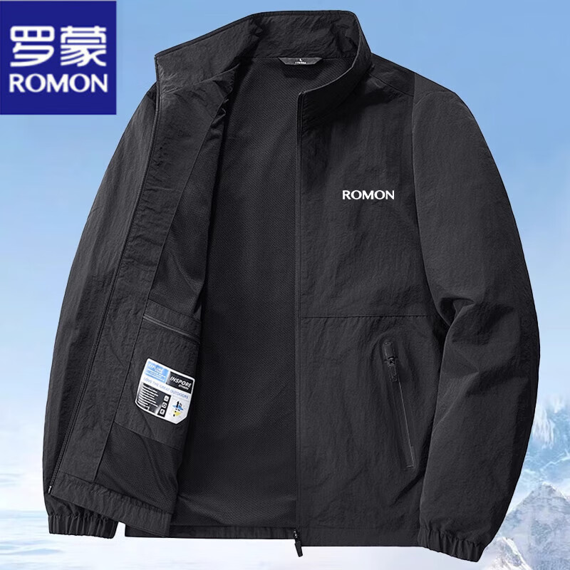 罗蒙（ROMON）立领夹克男商务休闲外套男士春秋款户外风衣防风防水宽松夹克衫潮 B3-31 2502 黑色春秋公版 LMD XL