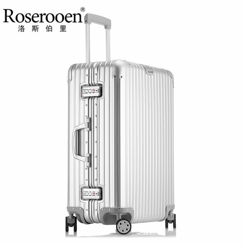 洛斯伯里(Roserooen)全铝镁合金行李箱拉杆箱万向轮20寸旅行箱商务密码登机箱子 银色流光 20英寸