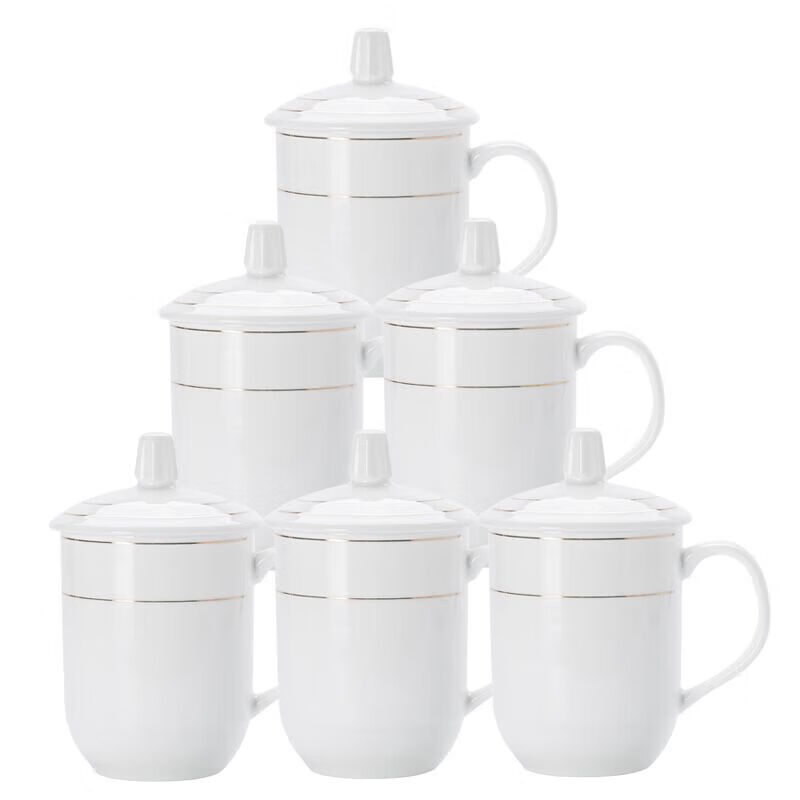 陶相惠陶瓷茶杯办公会议水杯家用喝茶杯子金边开会杯子6只套装定制印字