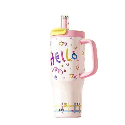 希樂（cille）保溫杯女大容量冰霸杯子陶瓷內(nèi)膽巨無霸水杯高顏值吸管杯保冷水壺 酷酷銀900ML【陶瓷內(nèi)膽/保冷鎖溫】