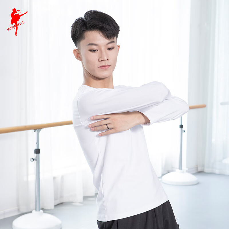 紅舞鞋舞蹈服薄棉男士長袖上衣練功成人兒童秋冬舞蹈舞服健美操服 白色 120 兒童
