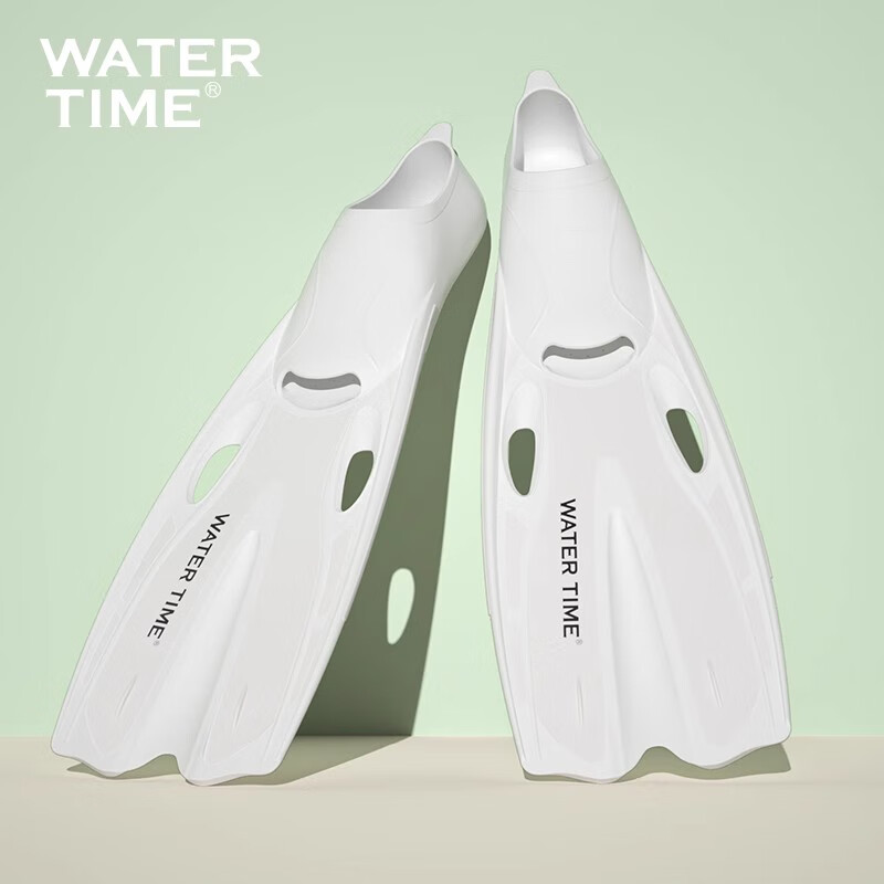 WATERTIME 潛水腳蹼浮潛蛙鞋自由潛長腳蹼鴨蹼游泳訓(xùn)練自由泳裝備 本白色-XS36-37