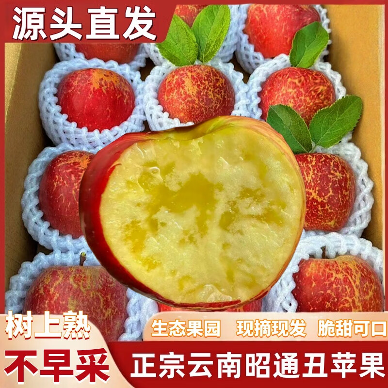 朵芮蜜云南昭通高山苹果水果新鲜丑苹果冰糖心应当季红富士脆甜整箱包邮 净4.5斤果径70mm-80mm