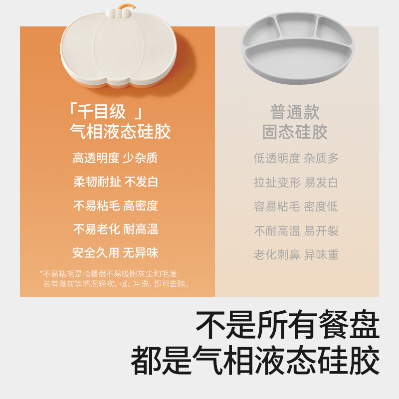 贝肽斯宝宝餐盘婴儿吸盘式自主进食吃饭硅胶餐盘分格儿童辅食餐具 暖橙拥月【南瓜硅胶餐盘】(餐盘)