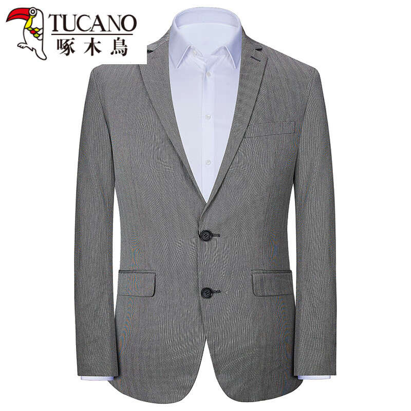 啄木鸟虎牌纯棉休闲单西服灰色修身西装秋中年爸爸无剪标男装外套6534