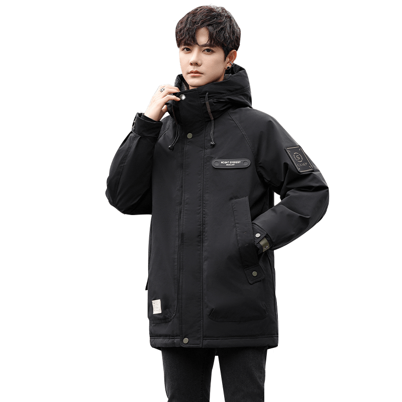 雪中飞男士羽绒服中长款连帽厚羽绒大口袋设计户外工装运动风羽绒外套男