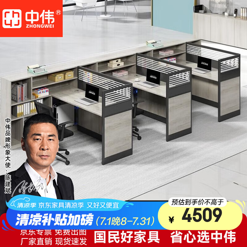 中偉職員辦公桌主管桌現(xiàn)代簡約員工桌辦公室隔斷屏風(fēng)工位卡座三人位E0