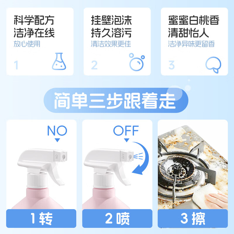 蓝漂升级油污净清洁泡泡400ML/瓶 厨房重油污油烟机清洁剂清香不刺鼻 【厨卫泡泡CP】 400ml*2瓶