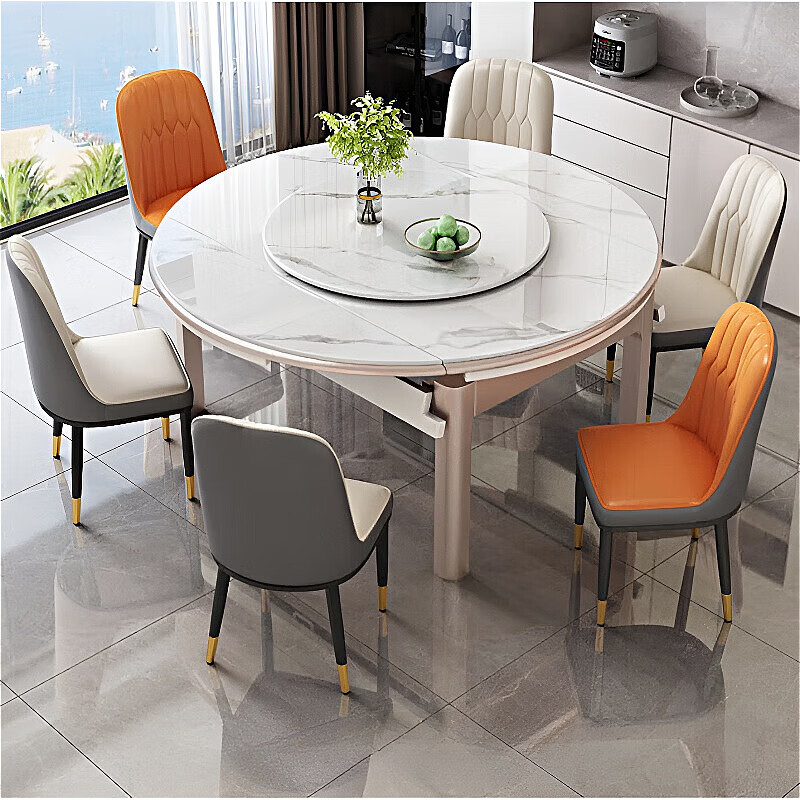 梵森荣2026新款餐桌家用流晶石岩板餐桌椅现代简约感大小户型可变圆桌 钥匙扣随机发货