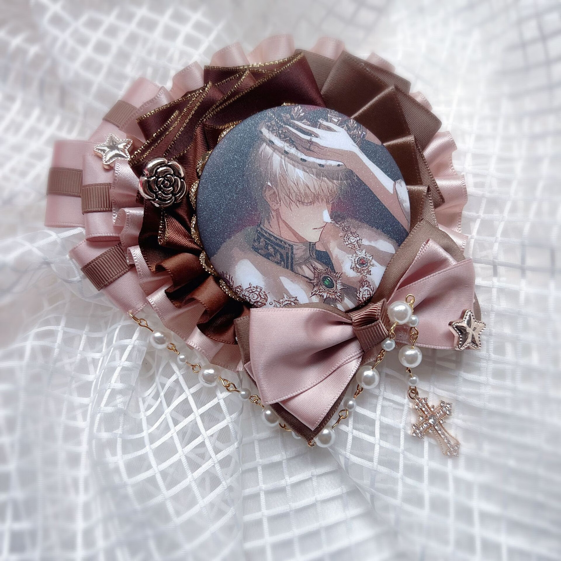 金咖色系吧唧托原神华丽款谷美痛包配饰手作动漫徽章托58mm 玫瑰金