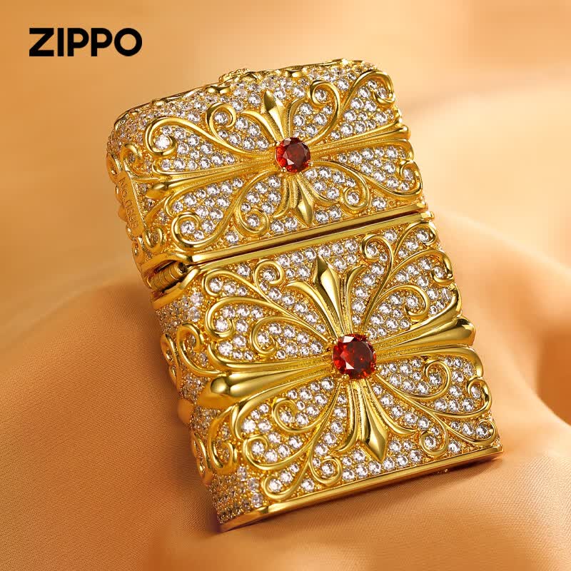 ZIPPO打火机zippo正品防风煤油火机镶嵌钻石十字花520女士专用颜值礼物 镀金款【含油套装】 京东折扣/优惠券