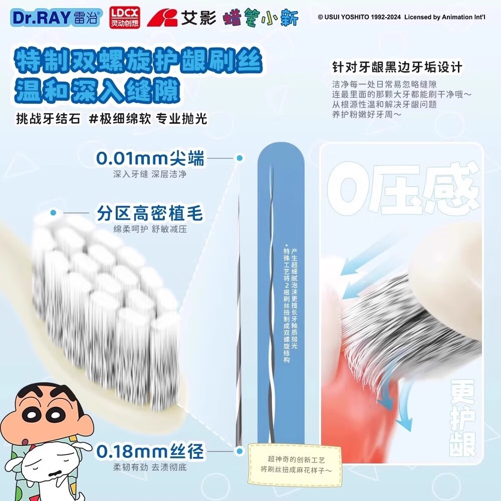 雷治蜡笔小新声波电动牙刷成人情侣套装礼物螺旋刷丝软毛牙刷礼盒 电动套装含牙膏【刷头*2毛巾*1】1支