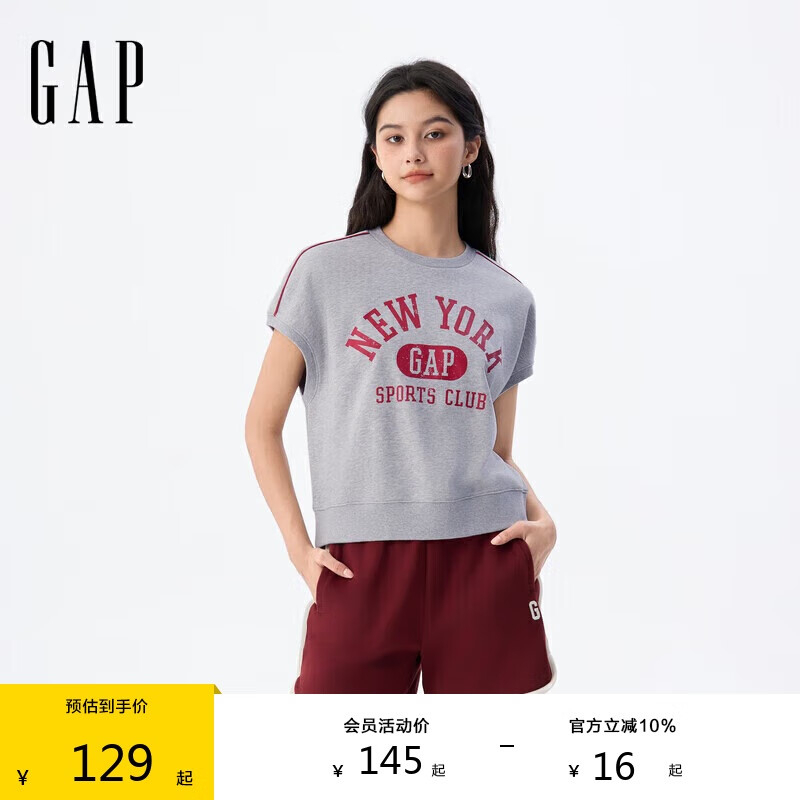 GAP女裝2025夏季新款重磅撞色字母印花logo衛(wèi)衣寬松上衣766135