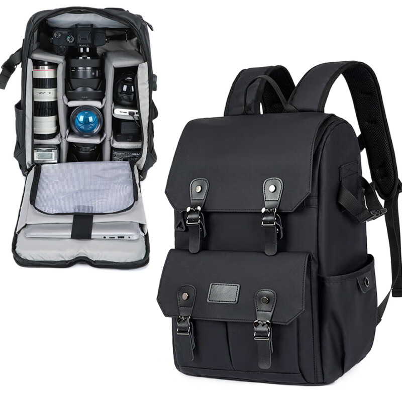 樂攝寶（Lowepro）單反相機背包雙肩攝影包戶外專業(yè)防水大容量多功能電腦包無人機 黑色皮膜相機款