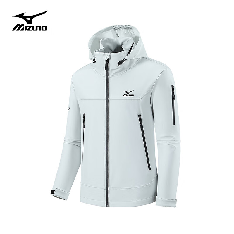 美津浓户外冲锋衣男连帽宽松夹克外套男女同款防风登山服 3507浅灰（软壳衣）加绒款 2XL