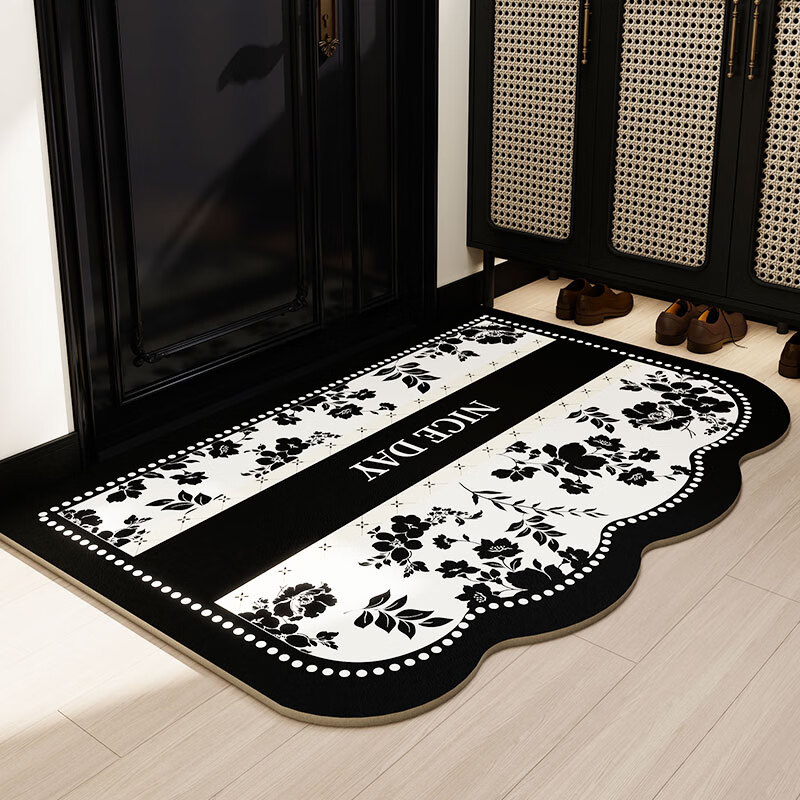 纱屋净地垫2025新款垫子高端入户门玄关皮革可擦免洗脚垫加厚防滑耐脏 黑白秘境【PVC/环保硅】 90cm*120cm 1件数 【宽*长】【5MM
