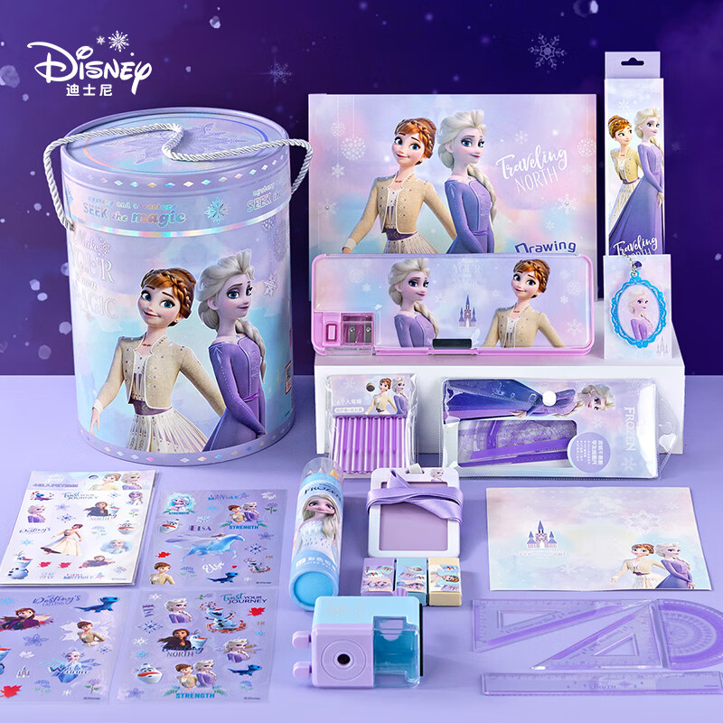 迪士尼（Disney）文具套装 抱抱桶小学生文具礼盒学习用品文具大礼包女孩生日礼物 艾莎公主A90166-F1